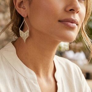 NWT LOFT Gold Tone Fringe Statement Earrings